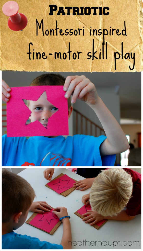 Using a classic montessori "pin-pushing" activity with a patriotic twist.  Excellent for developing #FineMotorSkills. 