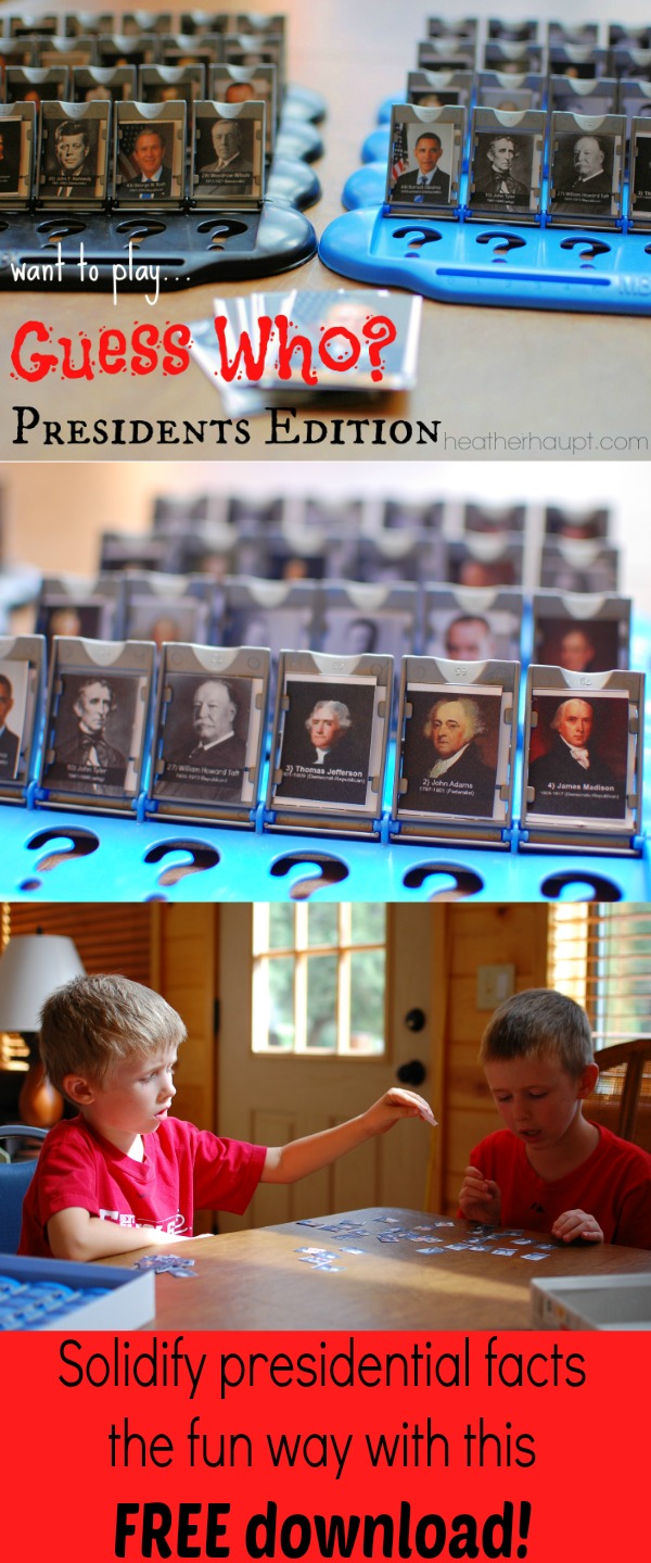 Download this FREE Printable and play a rousing game of Guess Who: President's Edition. Pictures, fact sheets to help with asking questions.