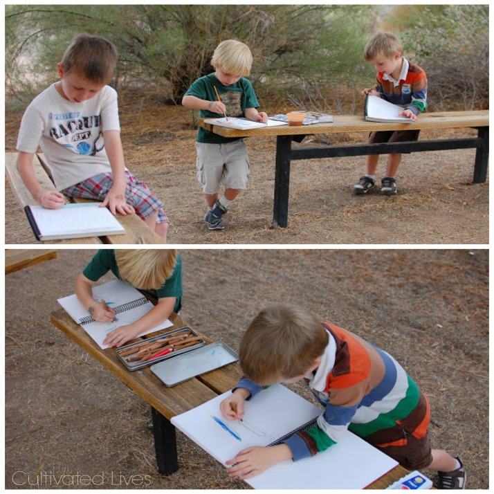 Pencils, watercolors and a notebook make for a fun nature outing!