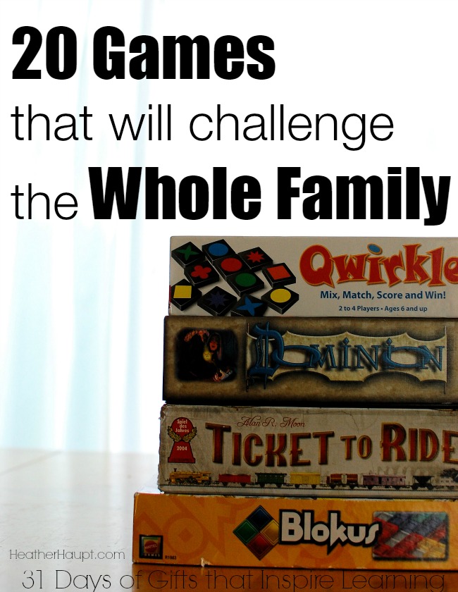 Games make great gifts. Here's 20 games that will challenge the whole family!