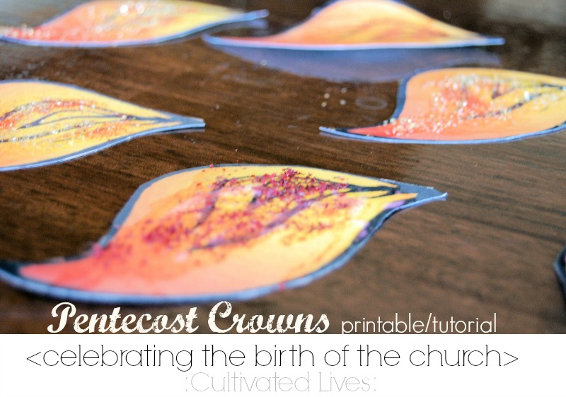 A simple tutorial and free printable for making tongues of fire crowns to celebrate Pentecost.