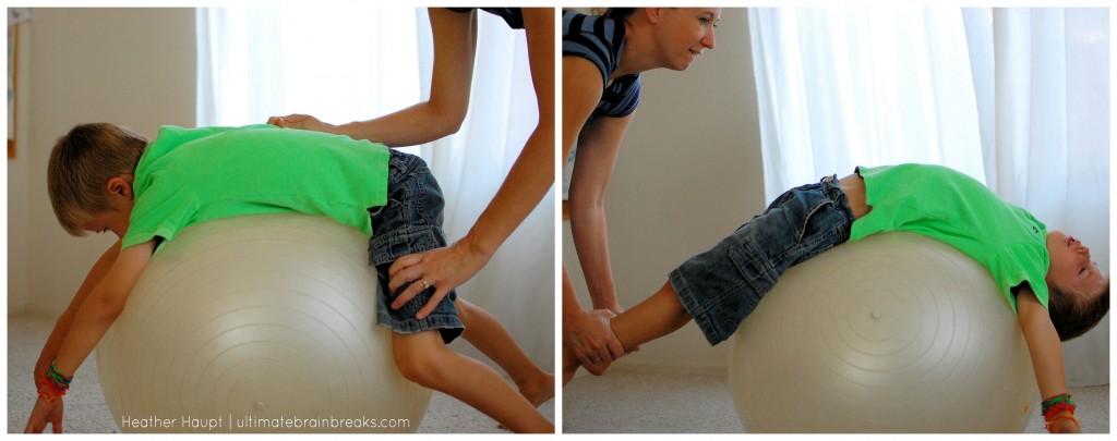 Balancing on an exercise ball is a great way to loosen up and improve focus!  One of 60 different brain break activities in The Ultimate Guide to Brain Breaks